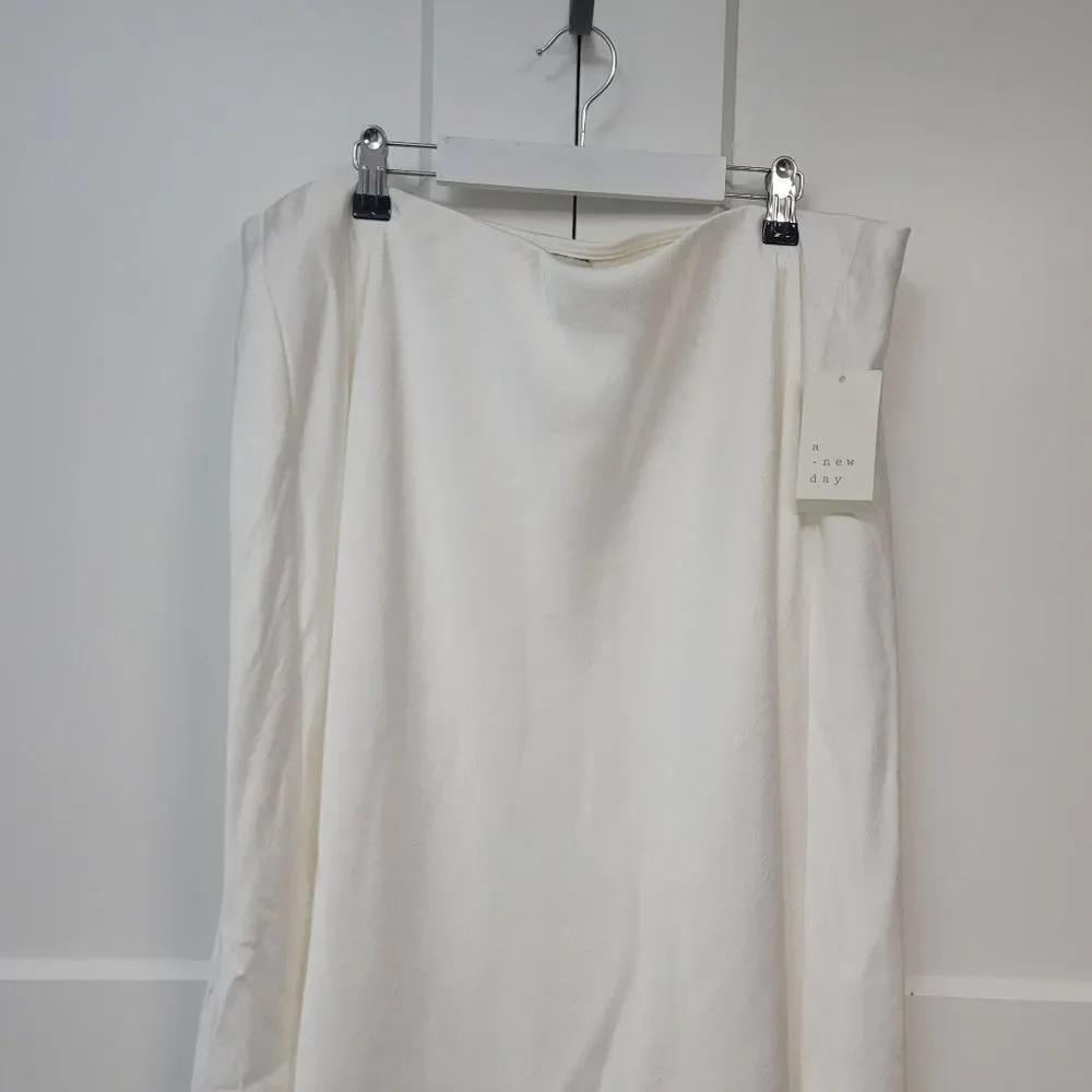 New Day Lace Trim Satin Midi Slip Skirt Cream White Black Lace Size XXL